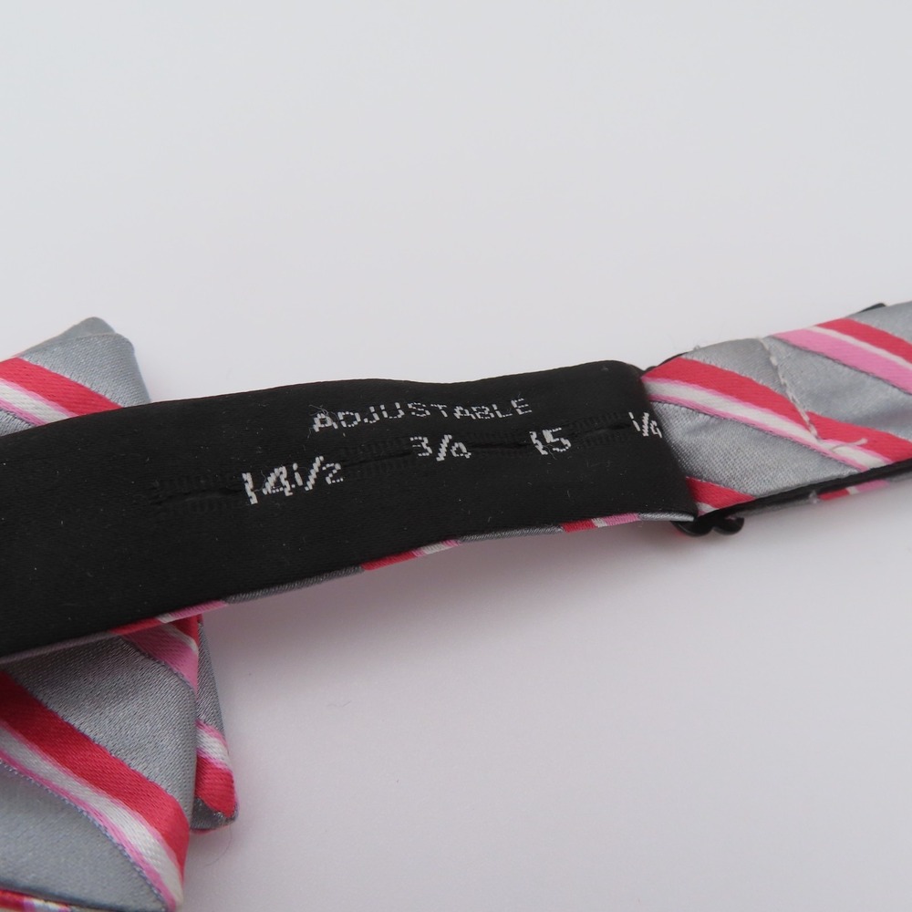 J Ferrar Bow Tie Pink Gray Striped 2.25" Wide Pre Tied Polyester Formal Wedding - Picture 4 of 4